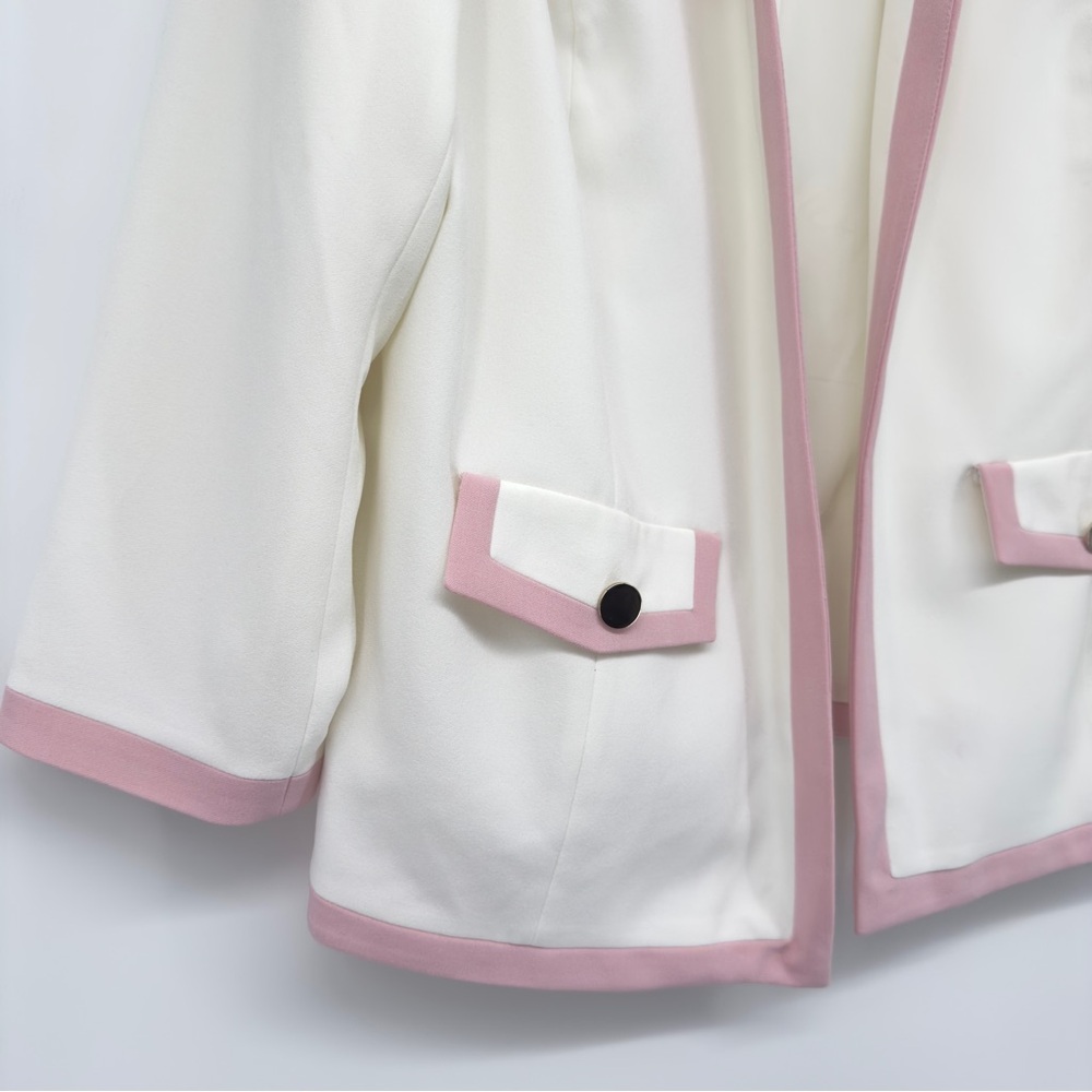 KASPER Framed Open Front Blazer Size 2X in Ivory/Pink - Picture 4 of 8